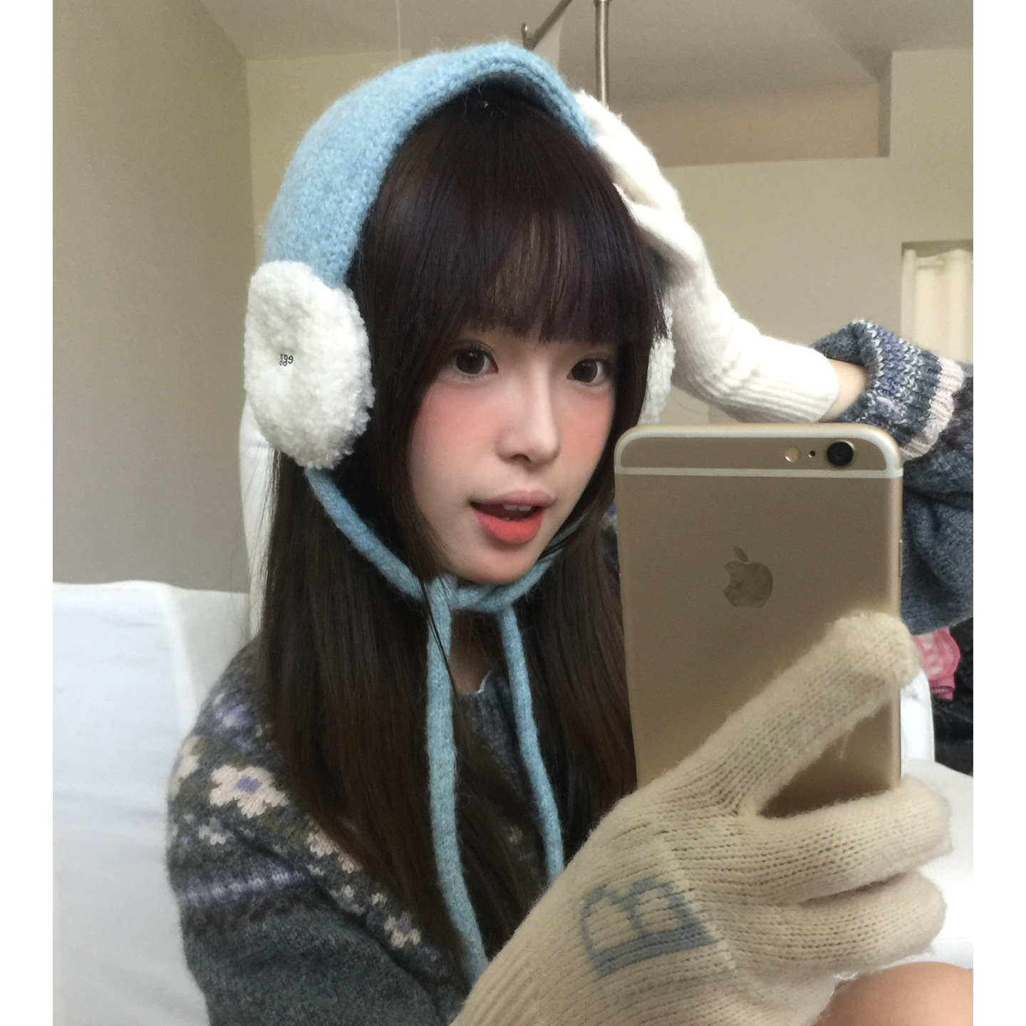含羊毛韩版可爱毛绒耳罩女冬季加绒护耳针织耳包防风绑带防寒耳套