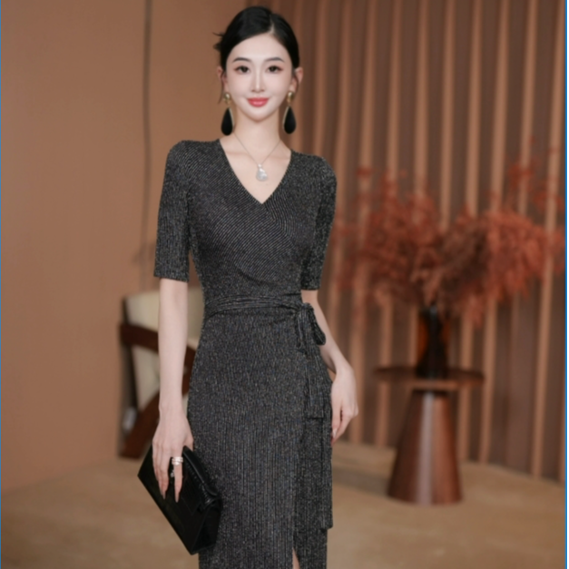 东东定制25年夏季新品时尚收腰显瘦五分袖连衣裙