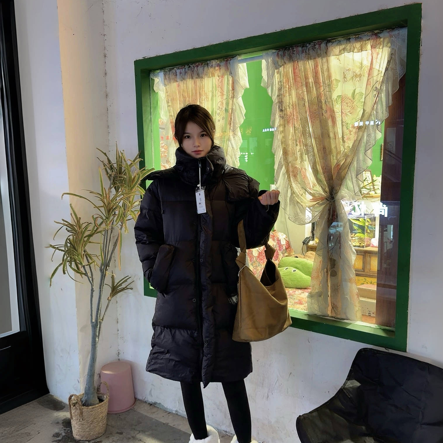 连帽厚款长款两色长款绗线羽绒服情侣休闲加厚男女同款时尚宽松