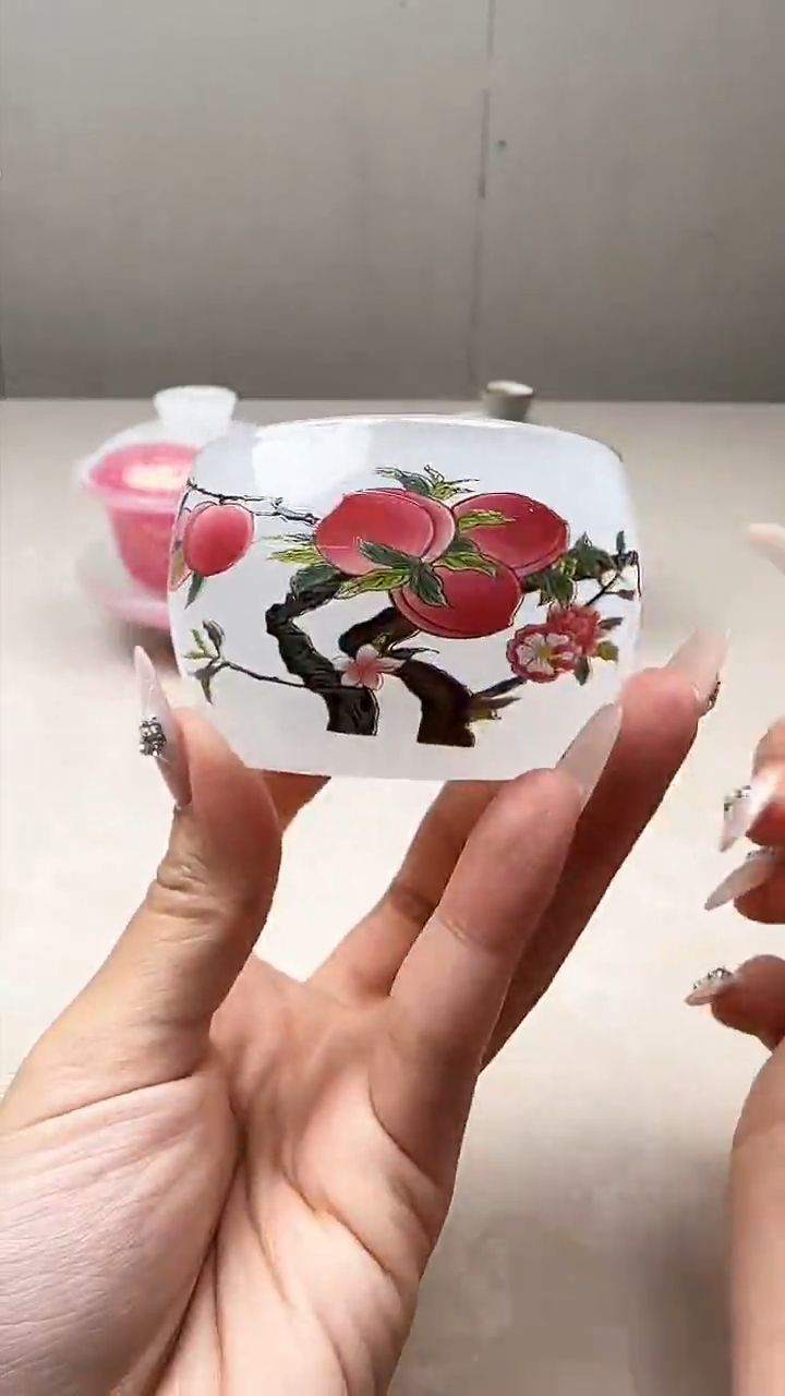 【闪购商品】陶瓷玉白琉璃九桃茶杯