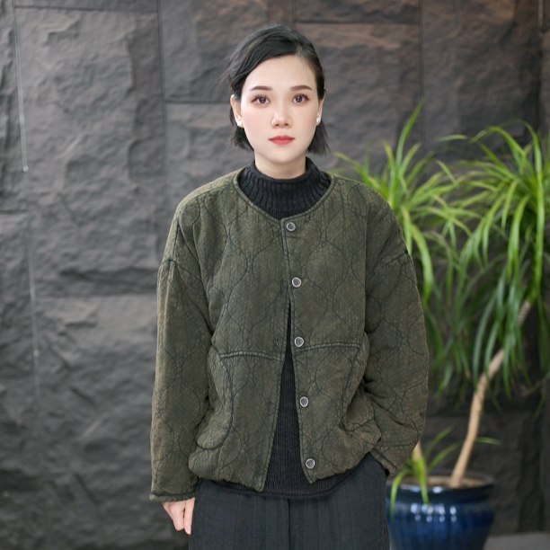 FF棉服外套女保暖文艺休闲厚款上衣免烫棉衣圆领百搭加厚棉袄