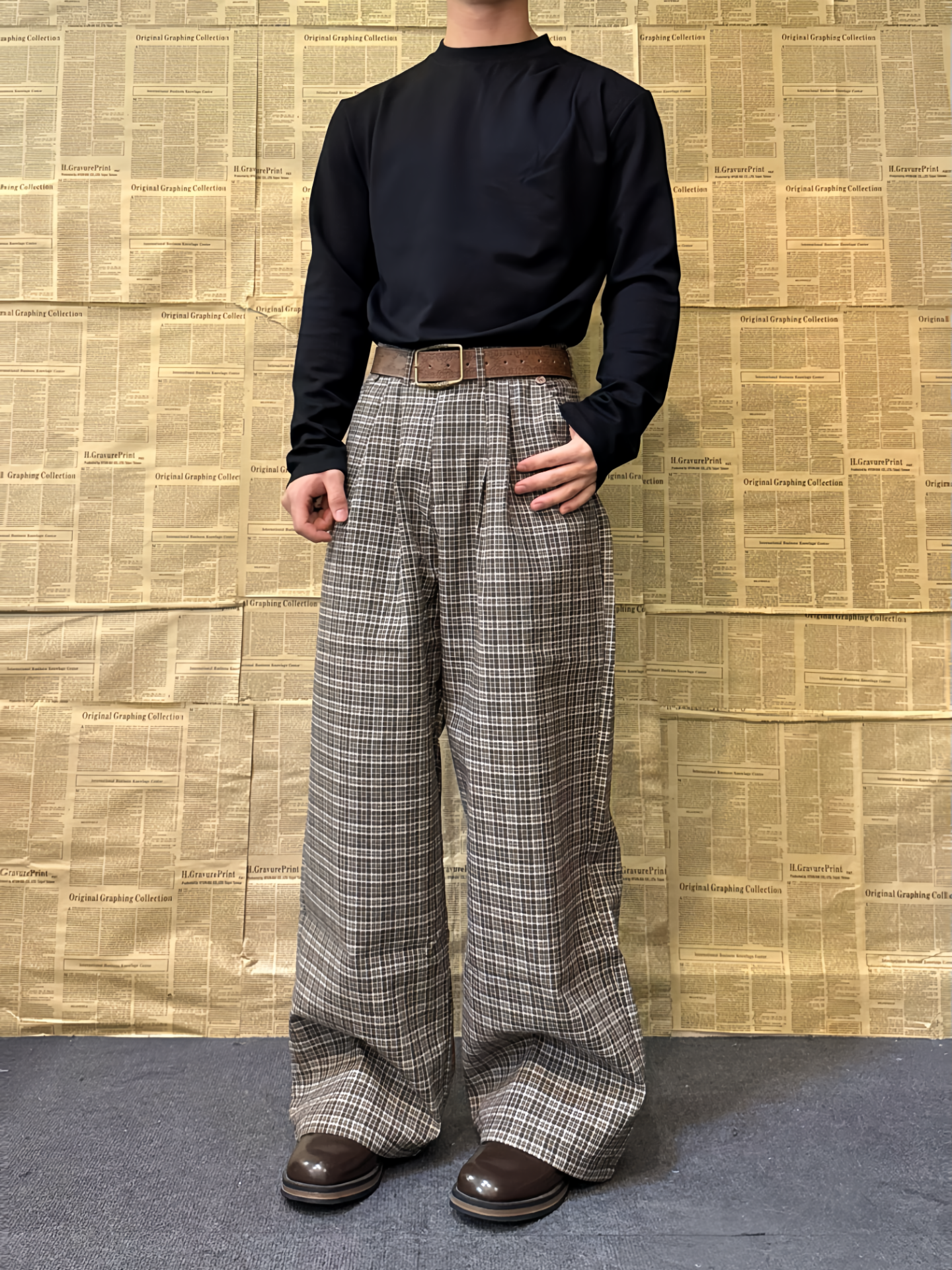 YU811 高级感格纹长裤男女2025新款潮牌复古千鸟格宽松休闲裤子潮