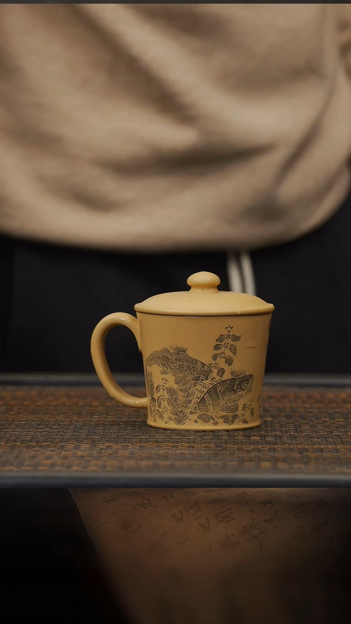 【闪购商品】紫砂茶壶43空山造器QM  盖杯/本绿/游鱼