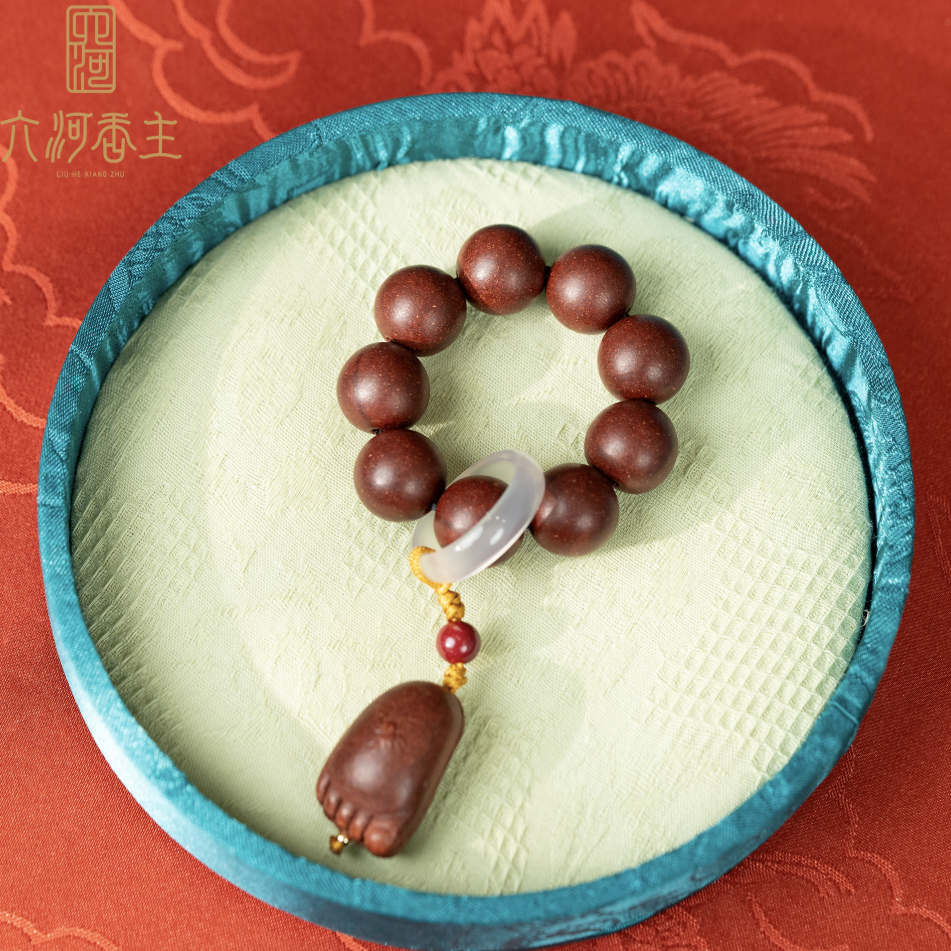 知足常乐13mm手捻天然香粉非遗手工制作合香珠TFX066-3