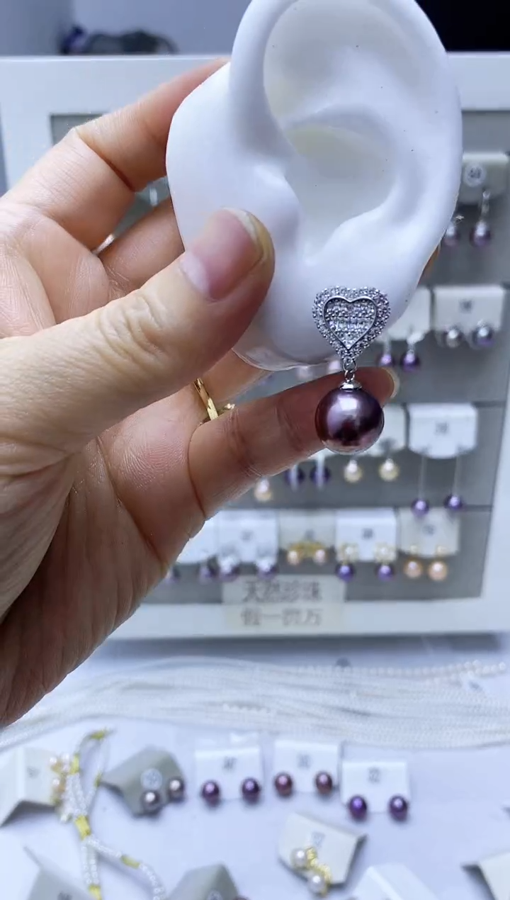 银S925镶嵌淡水珍珠耳饰171