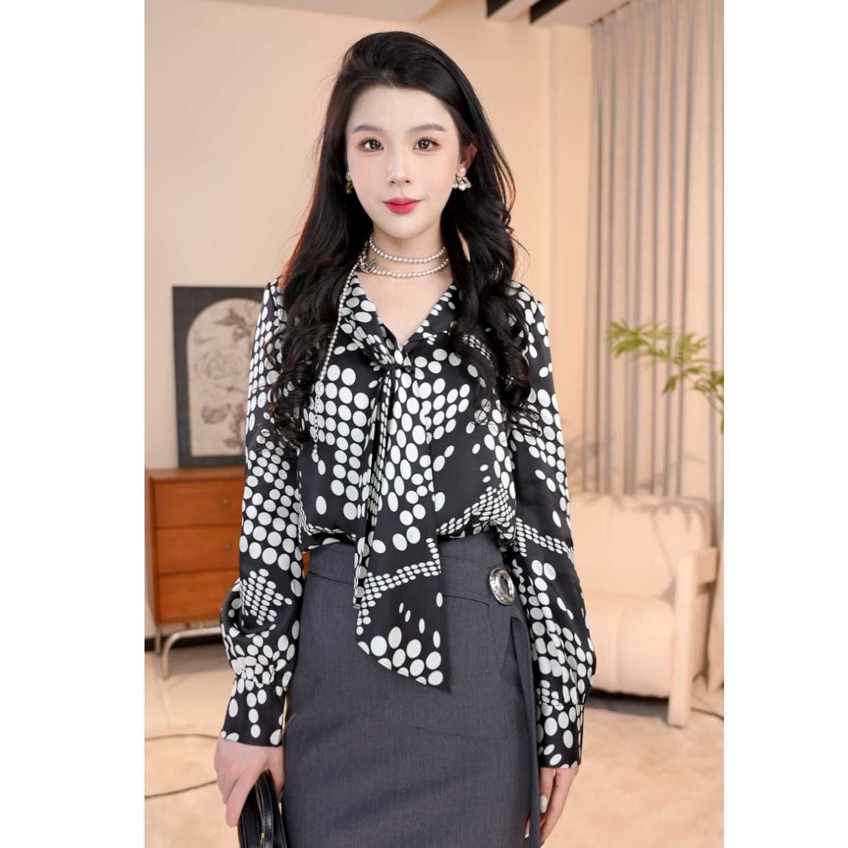 哥弟【波点序章】早春新款复古时尚高级感波点通勤洋气衬衫女130078