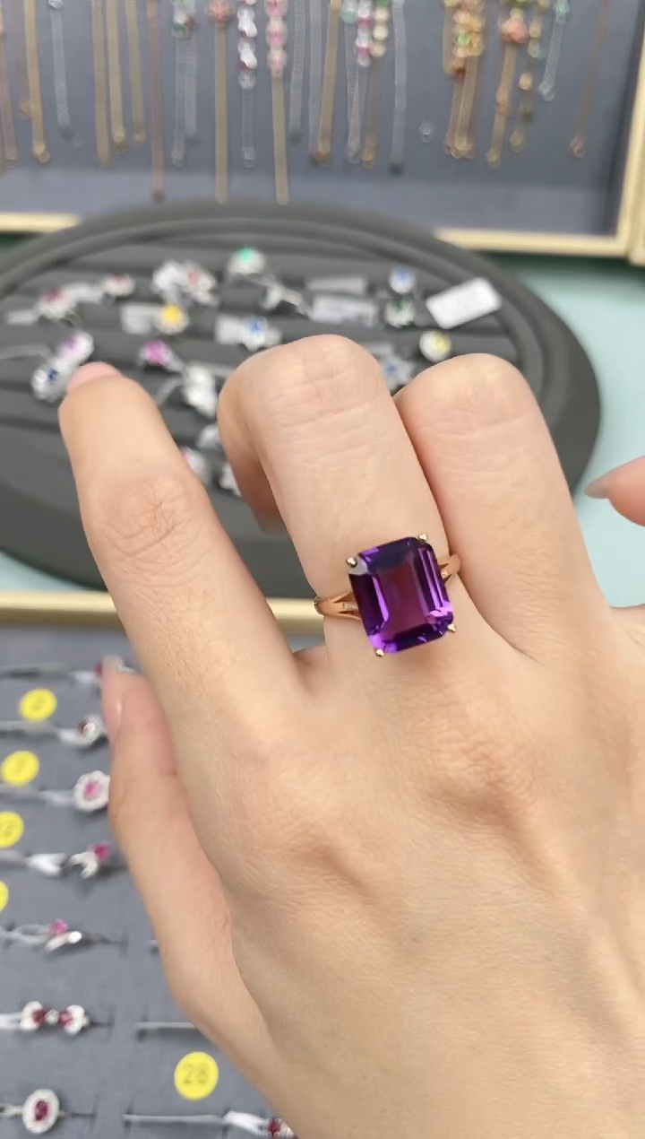 【闪购商品】紫晶戒指18K金镶嵌戒指