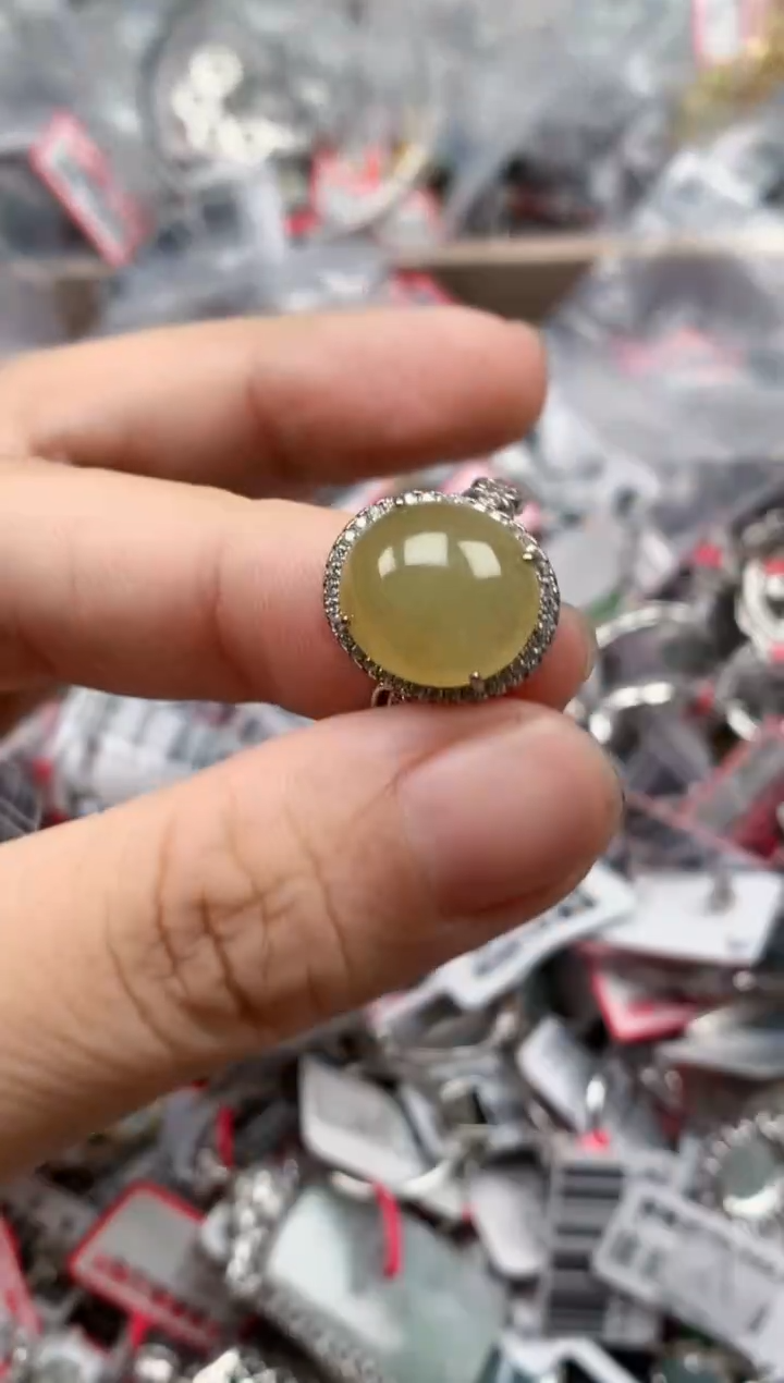 银S925镶嵌戒指翡翠天然A货缅甸翡翠