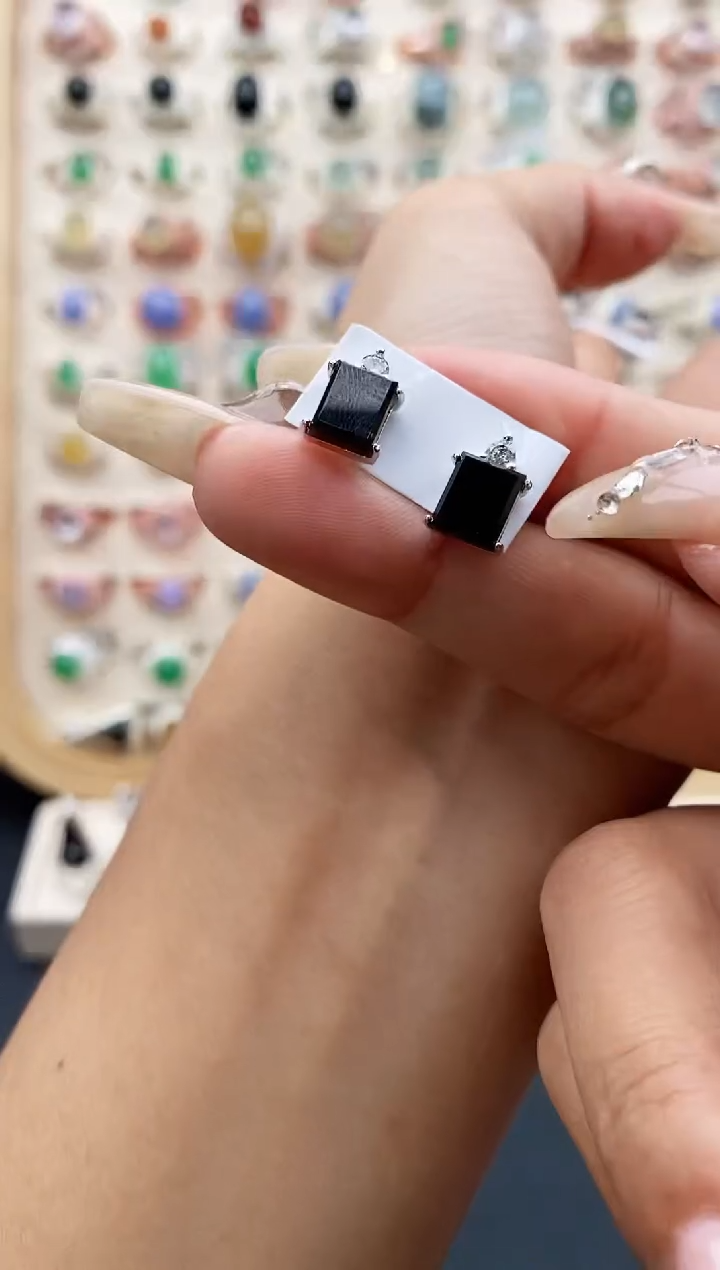 【闪购商品】翡翠耳饰银S925镶嵌缅甸天然A货翡翠222  2+2