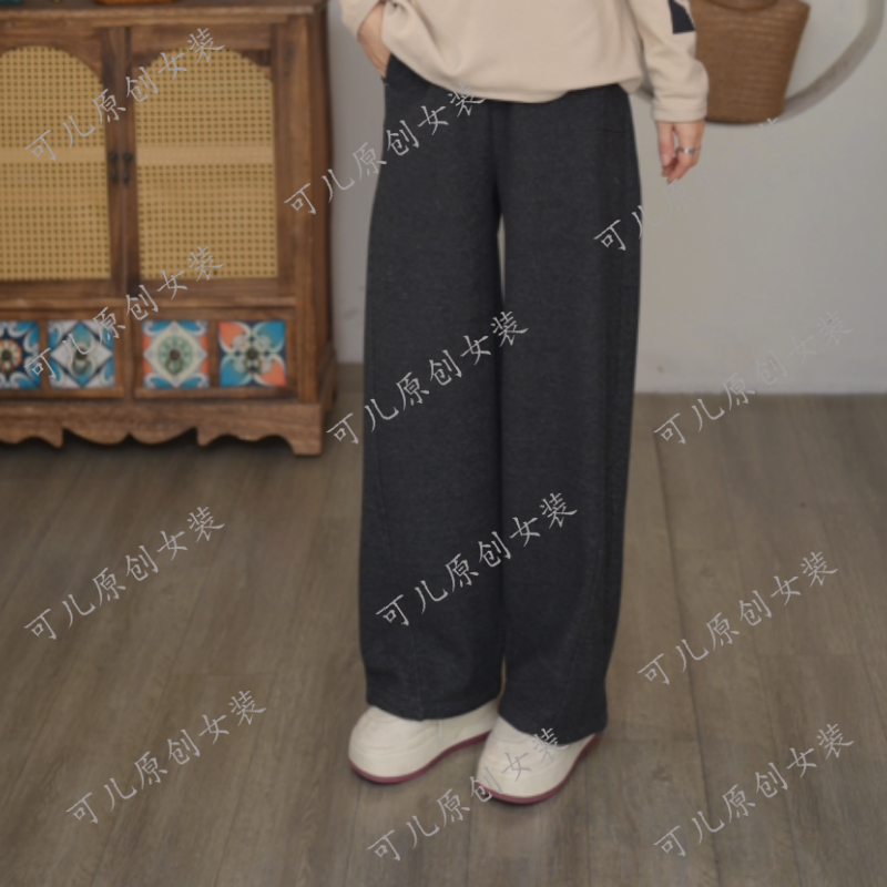 保暖长裤纯色裤子加绒加厚秋冬打底女装丹宁风高腰休闲裤阔腿裤