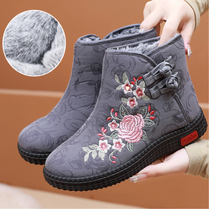 秋冬加绒老北京女棉鞋中老年保暖厚棉靴妈妈鞋奶奶鞋老人大棉靴子