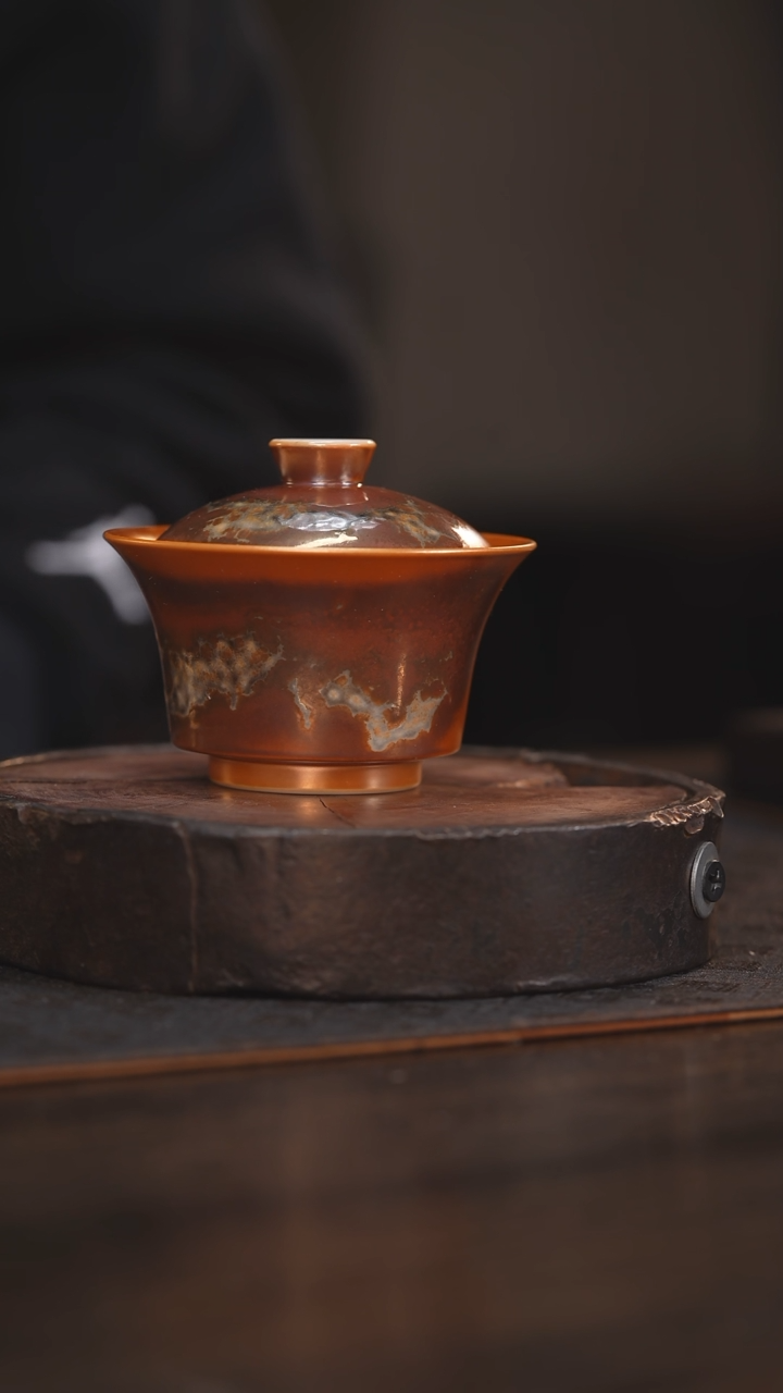 【闪购商品】杯60柴房陶瓷 金红马蹄盖碗