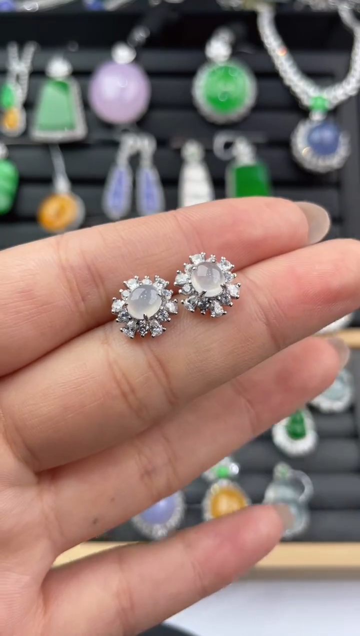 银S925镶嵌翡翠耳饰1114SS42