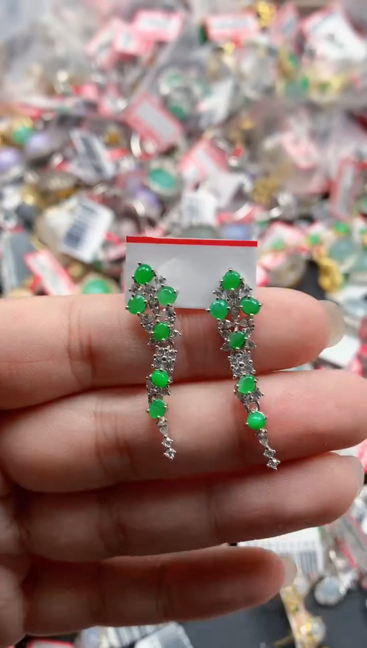 银S925镶嵌戒指翡翠天然A货缅甸翡翠