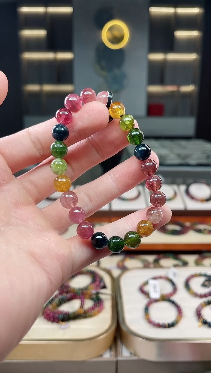 未镶嵌冰透体老矿碧玺单圈手串8mm+碧玺多样性发一条xion