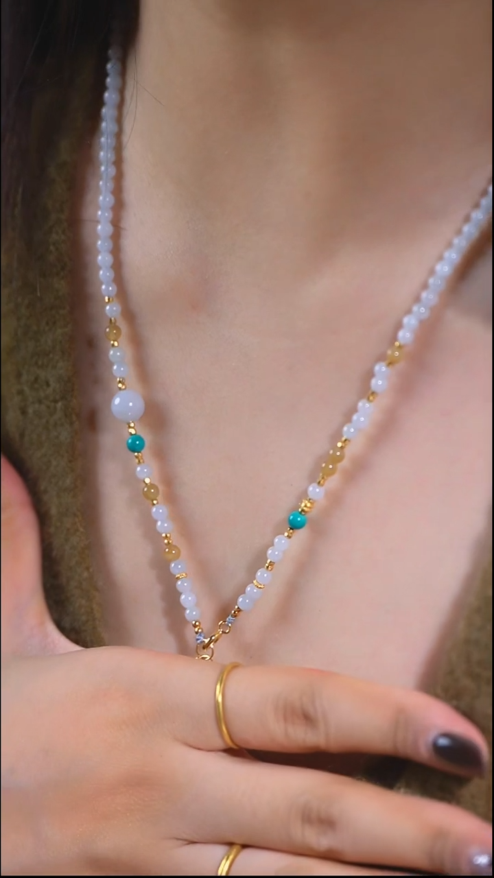 颈饰银S925镀金镶嵌翡翠翡翠百搭链