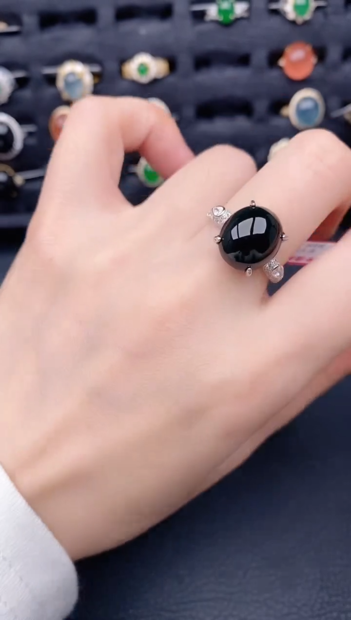 银S925镶嵌戒指翡翠天然a货翡翠83