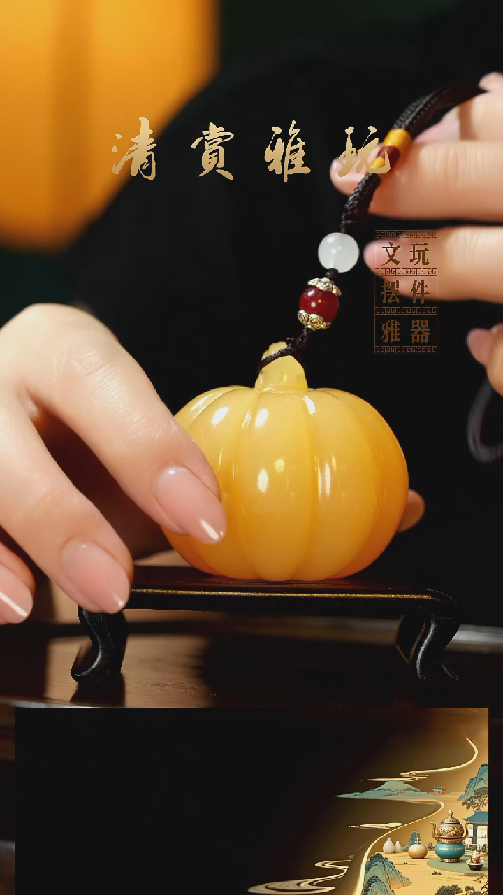 玉《金田黄福瓜》手把件摆件