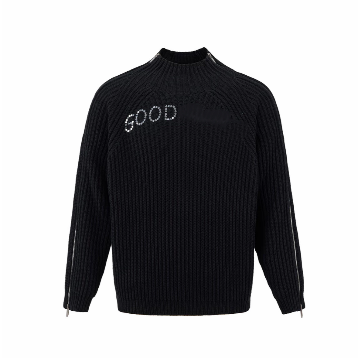 GOOD 黑色拉链轻奢时尚高级感烫珠坑条毛衣