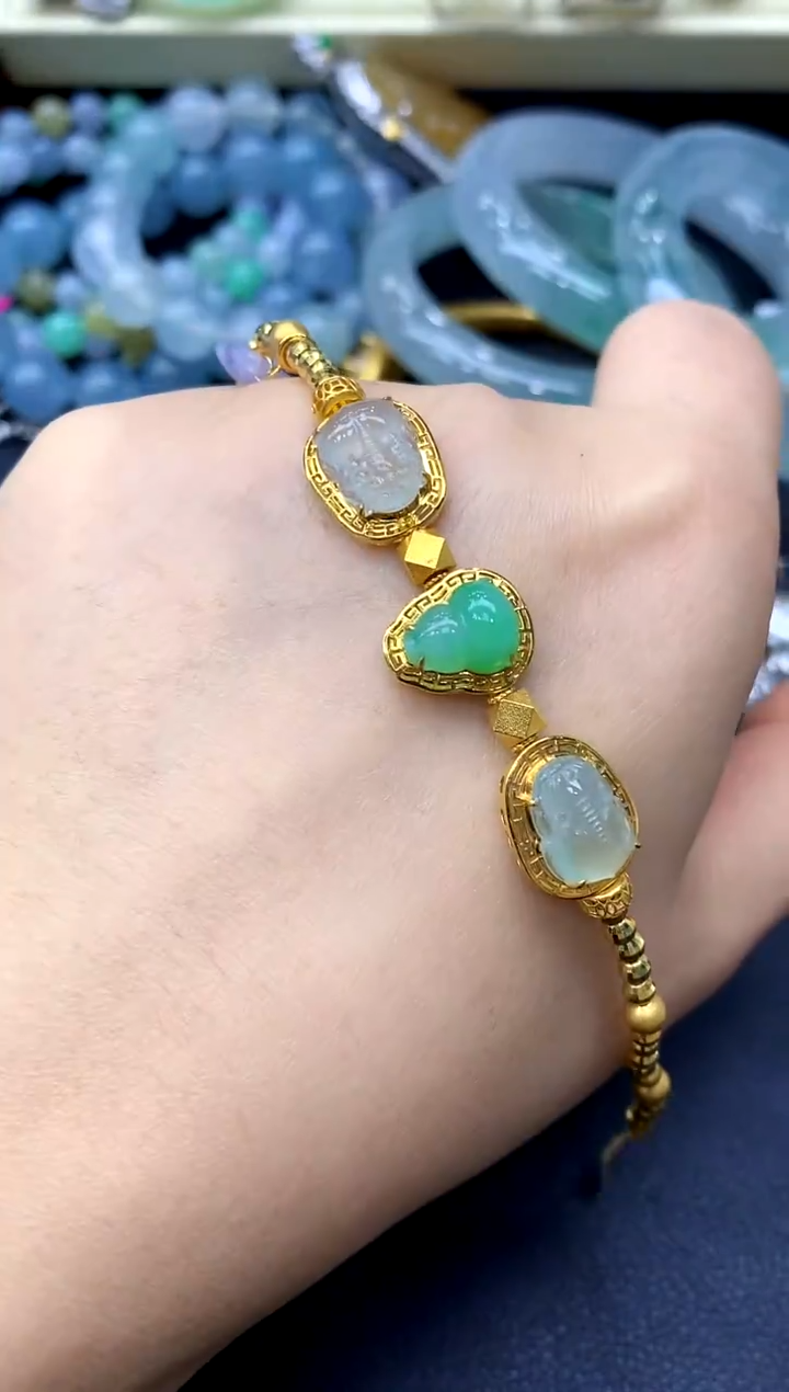 18K金镶嵌手链翡翠486-中国好珍宝