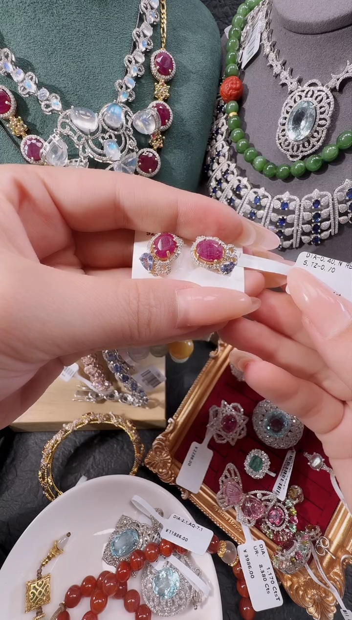 银S925镶嵌耳饰红宝石耳饰