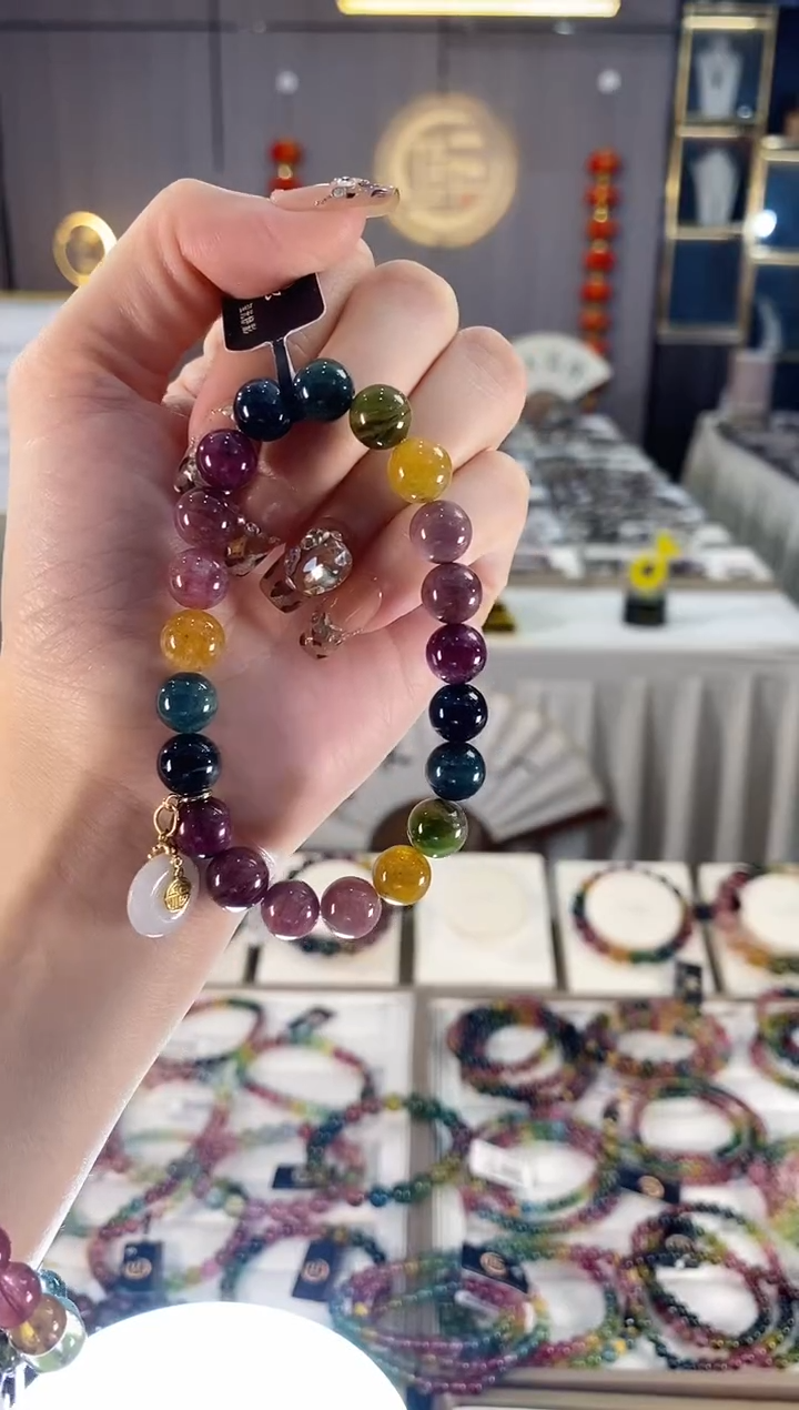 未镶嵌老矿碧玺色标彩虹单圈手串9mm+碧玺dan多样性发货一条