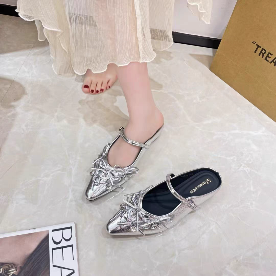 法式蝴蝶结玛丽珍半拖鞋女鞋子春夏季新款包头凉拖鞋水钻单鞋6203