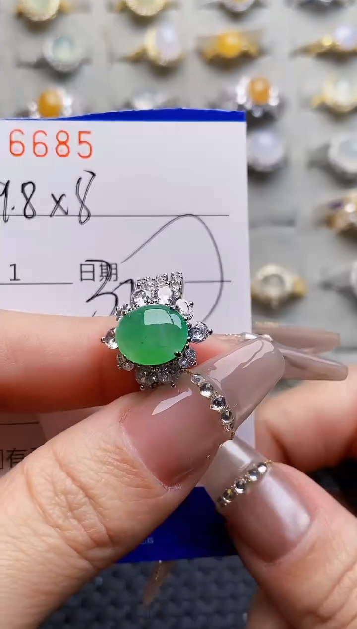 银S925镶嵌戒指翡翠6685