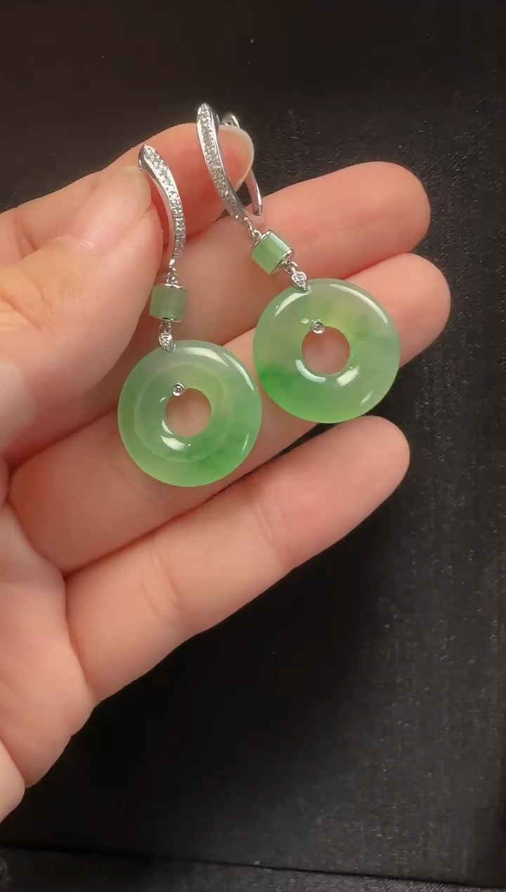 翡翠18K金镶嵌耳饰013甜甜圈一对