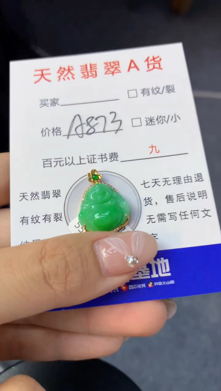 颈饰18K金镶嵌翡翠天然缅甸a货翡翠百元以上9元证书费自理