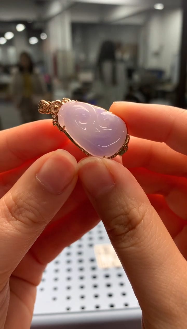 【闪购商品】翡翠颈饰18K金镶嵌翡翠如意|不退不换