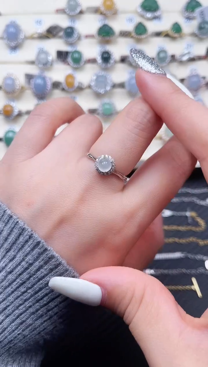 【闪购商品】翡翠戒指银S925镶嵌天然A货翡翠12