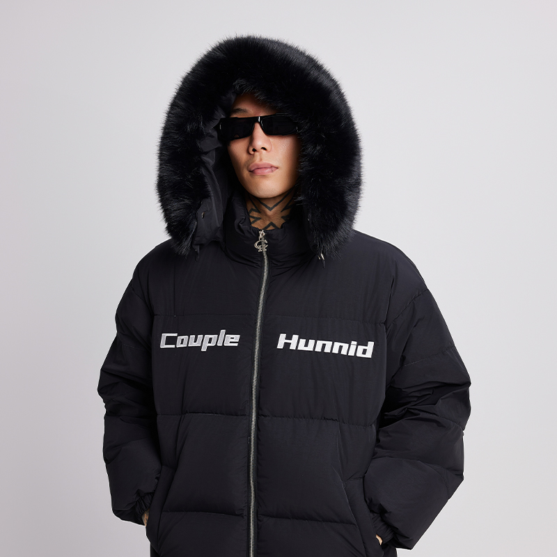 Couple Hunnid社区生活可拆卸毛领白鸭绒羽绒服时尚加厚保暖外套