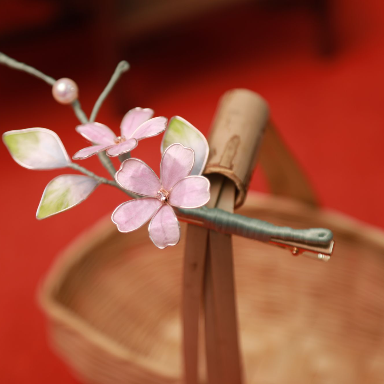 （掐丝绒花·春樱浮梦）手工古风设计感非遗绒花发簪发夹圣诞小礼物