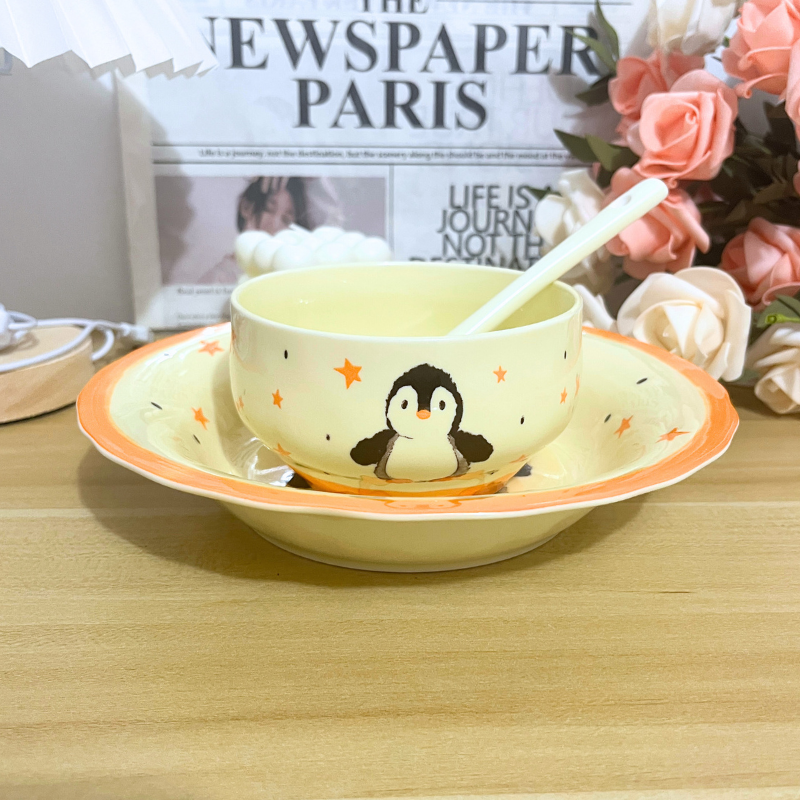 （3件套）一盘一碗一勺动物系列单人食网红可爱陶瓷盘子饭碗