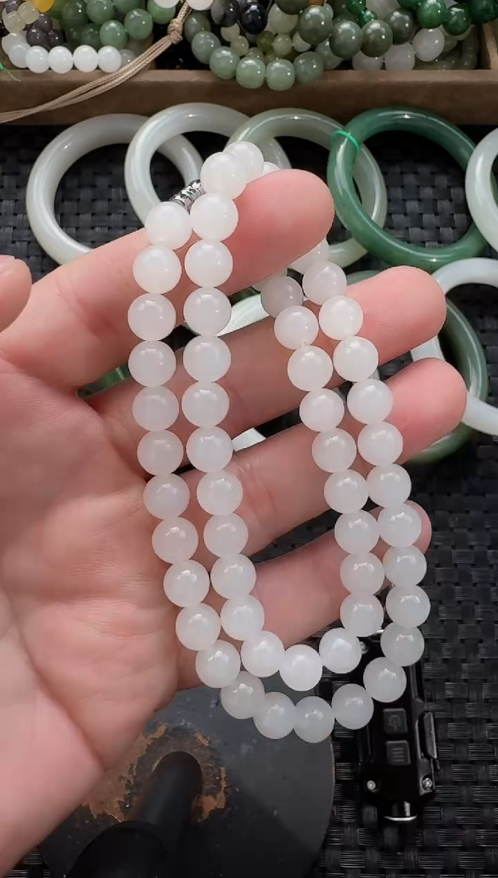 颈饰未镶嵌和田玉8mm白玉女神链