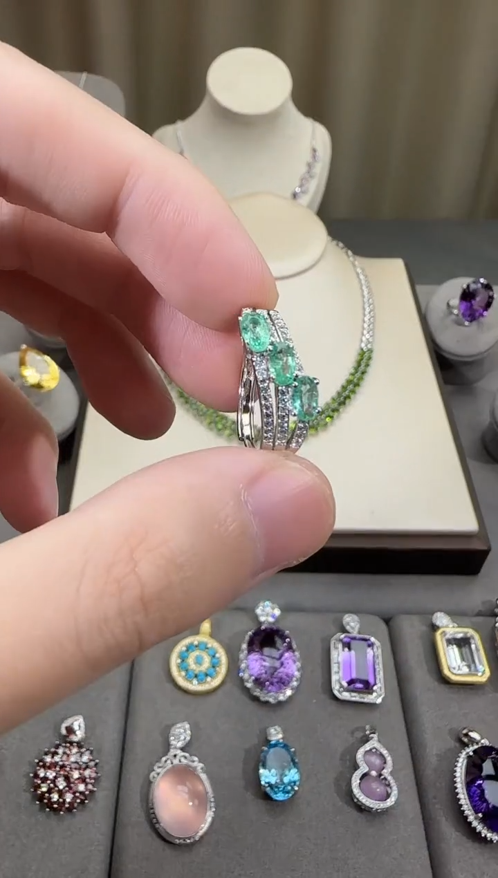 银S925镶嵌戒指祖母绿3*5mm戒指排戒款