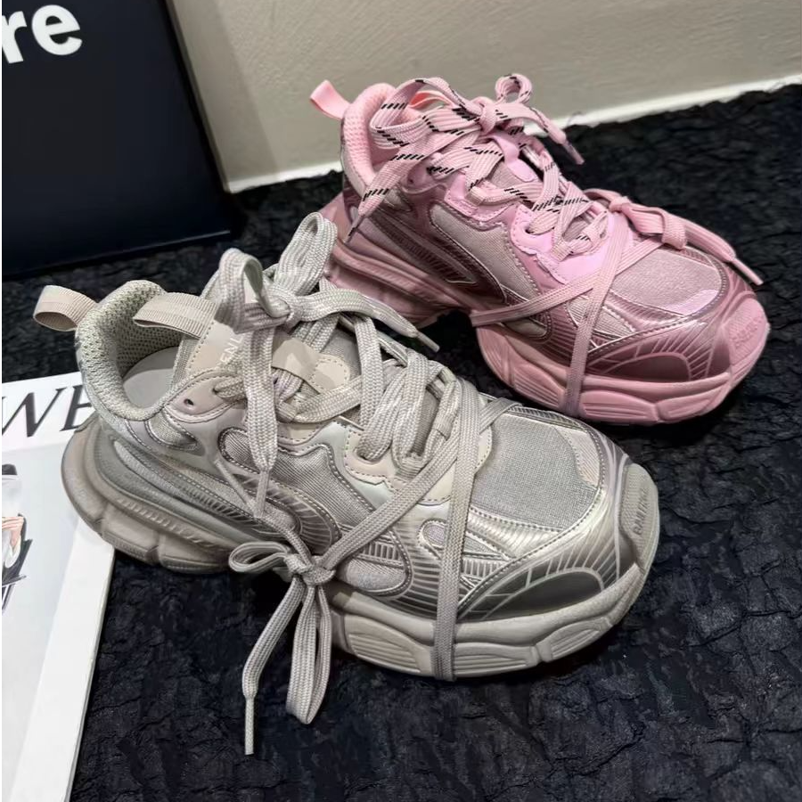 巴黎厚底做旧脏脏粉色老爹鞋女2025年早春新款百搭系带运动休闲鞋