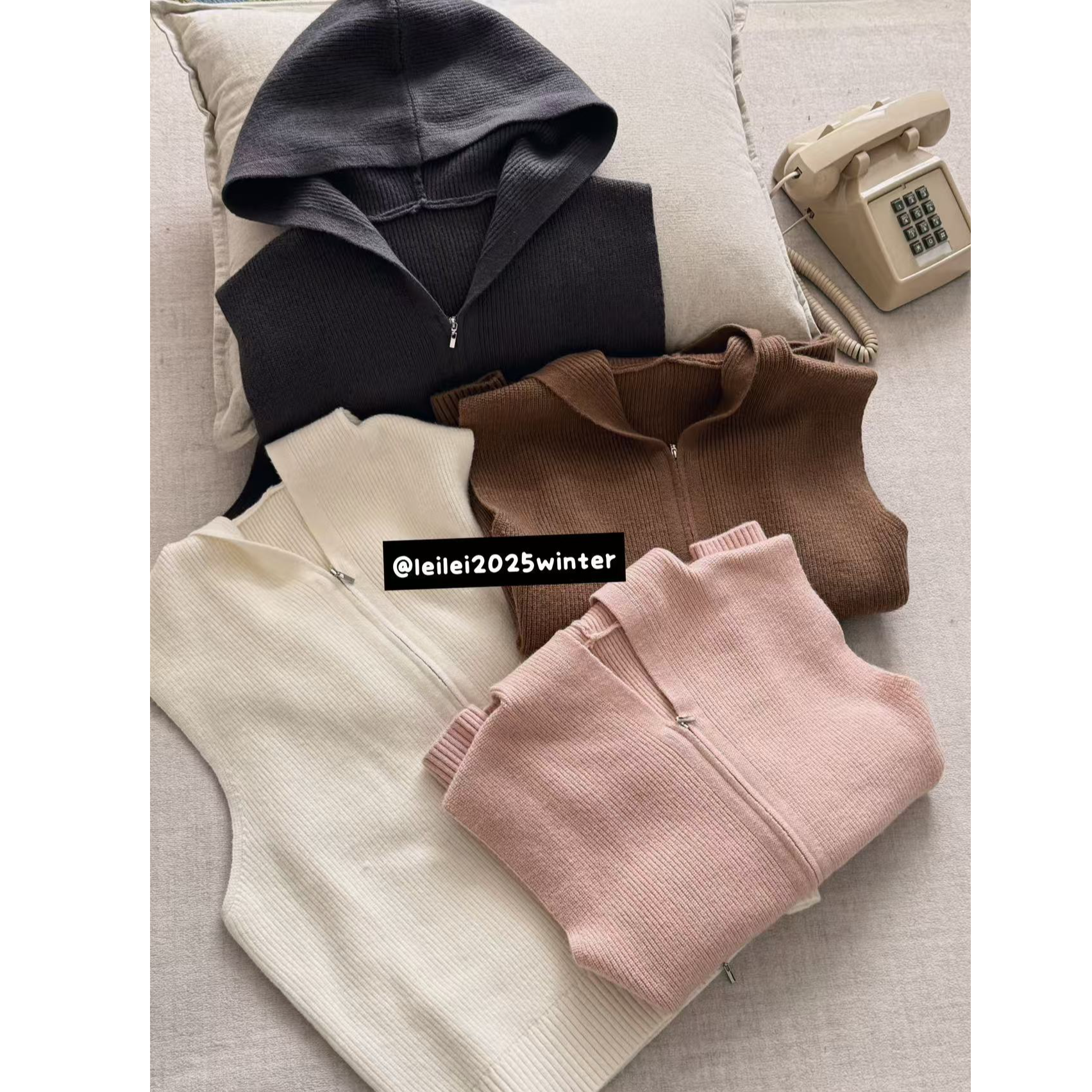 晶咕【叠穿神助攻】时尚双头拉链连帽无袖针织马甲上衣