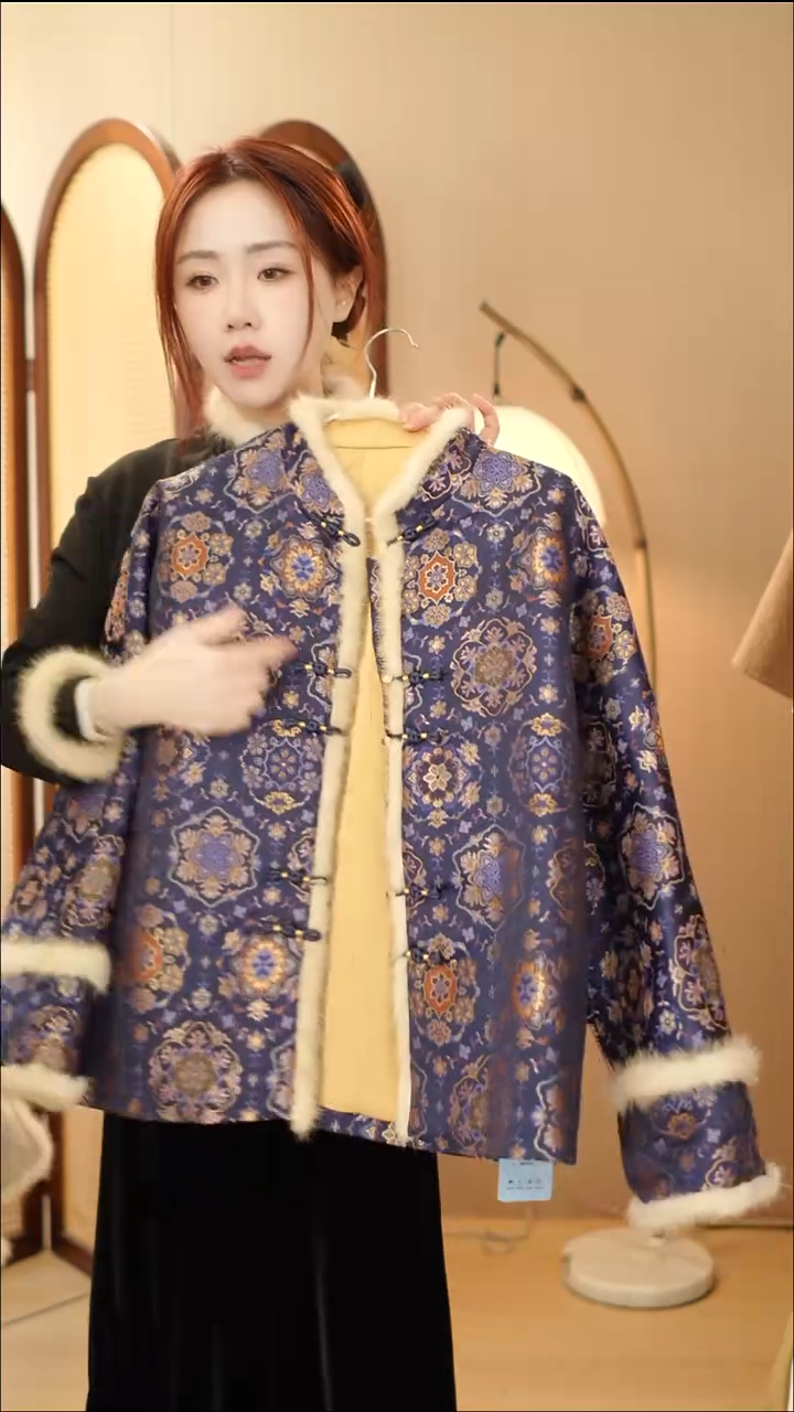 蓝金夹棉宝相外套     