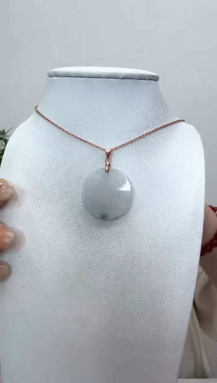 翡翠银S925镶嵌颈饰圆牌赠合金链