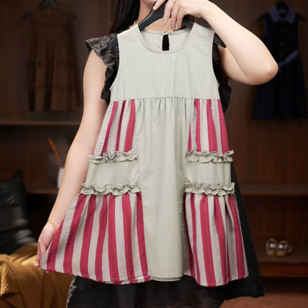 2025C夏季女童棉布连衣裙拼接时尚设计师款亲子无袖连衣裙251192