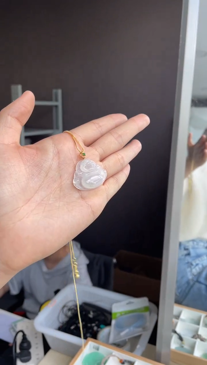 吊坠(不含链)18K金镶嵌翡翠天然缅甸A货翡翠