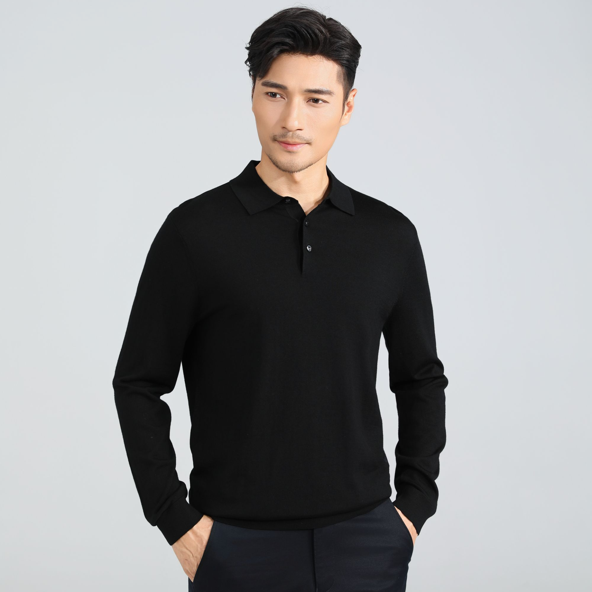 CHOOSE/乔士【100%绵羊毛】秋冬男士长袖绵羊毛衫翻领商务休闲百搭