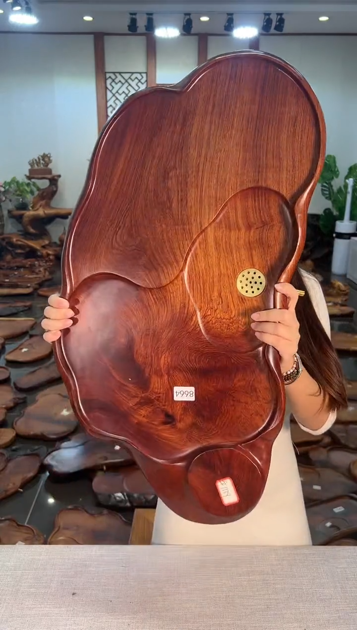 【闪购商品】大果紫檀（缅甸花梨）茶盘8664