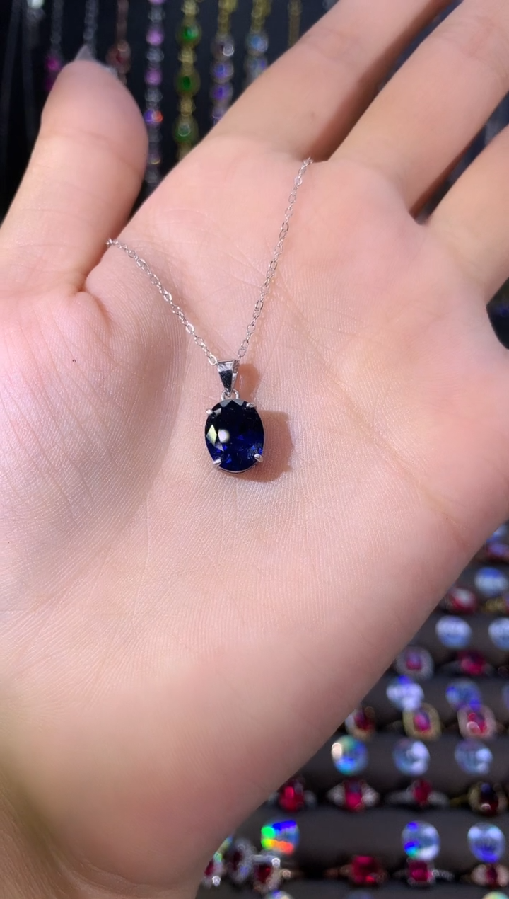蓝宝石吊坠(赠链)银S925镶嵌810银
