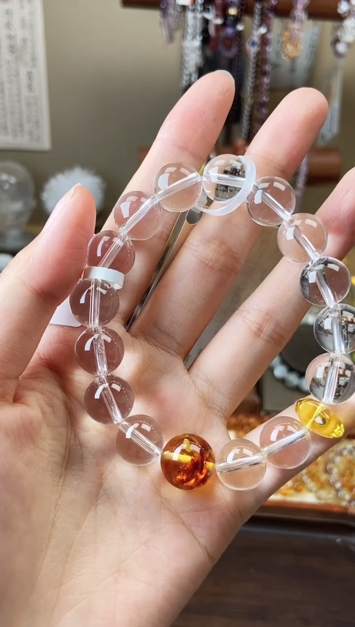 水晶手链未镶嵌白水晶花珀设计款12mm