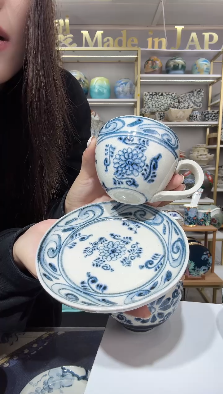 陶瓷宗咖啡杯一杯一碟草花