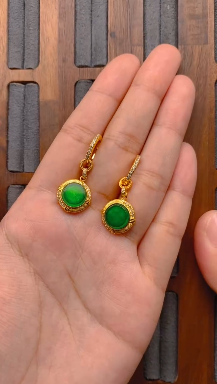 翡翠银S925镶嵌耳饰无事牌耳饰