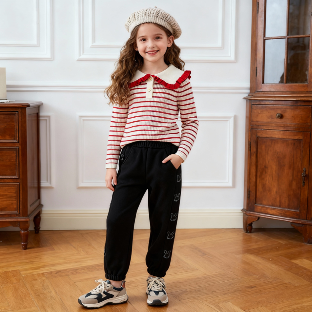 艾艾屋女童上衣冬季冬装中大童女孩翻领线衣打底针织衫KMWM39